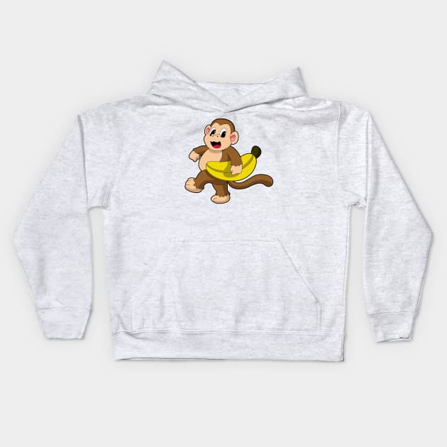 Monkey at Running with Banana Kids Hoodie by Markus Schnabel